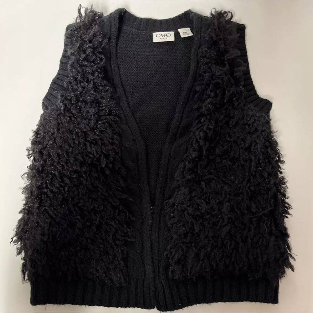 Cato Black Fuzzy Open-Front Vest